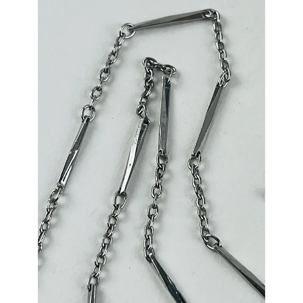 Crown Trifari Station Necklace Choker Silver Tone Dainty Logo Geometric Thin Ang